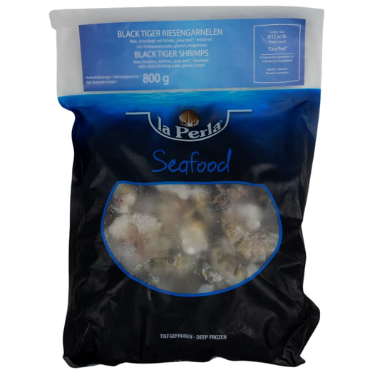 Black Tiger Riesengarnelen 8/12 OHNE KOPF MIT SCHALE 800g  Laperla