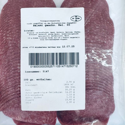 Pizza Salami geschnitten